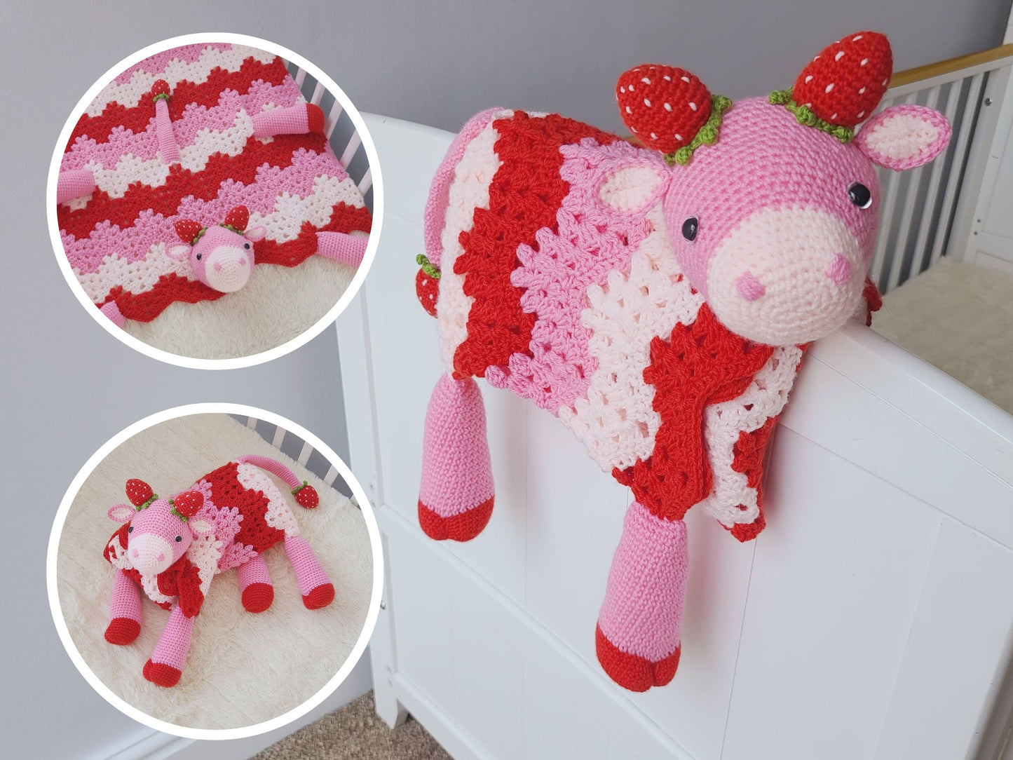 3in1 Strawberry Cow Baby Blanket Amigurumi Crochet Pattern | Pink Cow Blanket Crochet AmiBlanket Toy Lovi Blanket Baby Shower Gift Birthday