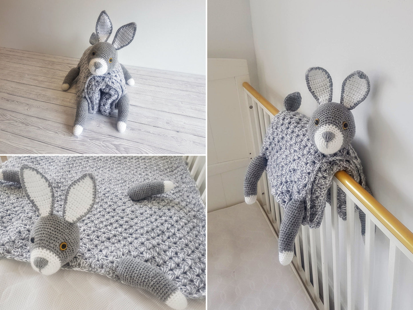 3in1 Woodland Bunny Baby Blanket Crochet Pattern | Bunny Rabbit Blanket Pram Toy Security Blanket Lovey Baby Shower Gift Boy Amigurumi Bunny