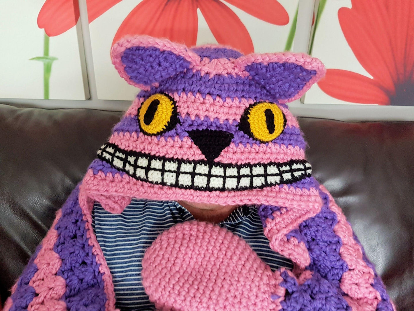 2 in 1 Hooded Cheshire Cat Blanket in Adult and Child Sizes CROCHET PATTERN Wearable Blanket Halloween Costume Birthday Gift Pink Cat Afghan