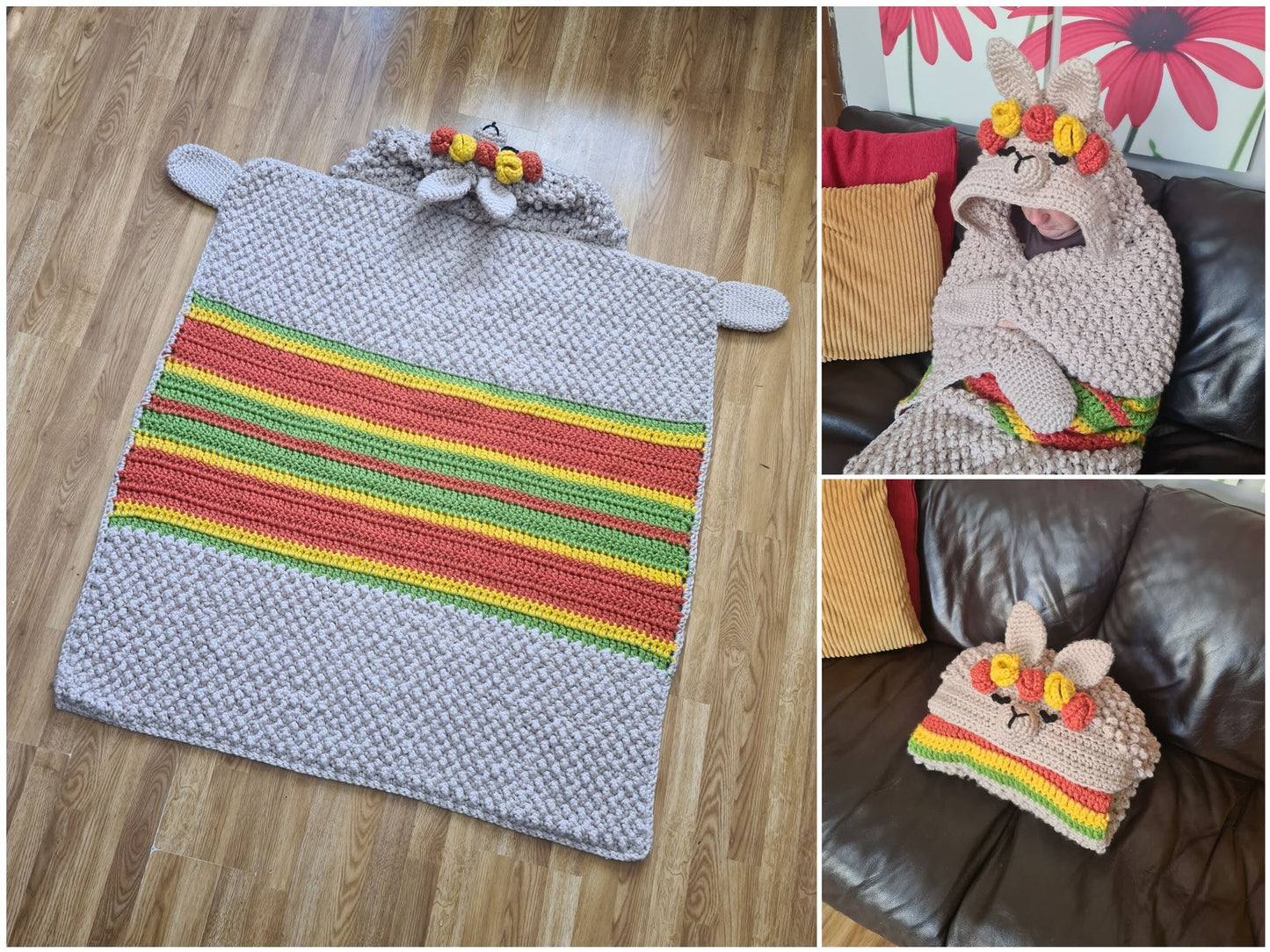 2in1 Hooded Llama Blanket Crochet Pattern | Kids Adults Llama Hooded Afghan | Wearable Blanket Christmas Birthday Gift Alpaca Blanket Throw