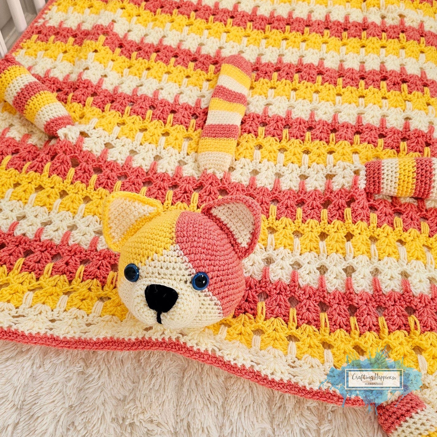 3in1 Calico Cat Folding Baby Blanket Crochet Pattern | Amigurumi Cat Unisex Baby Blanket | Stroller Blanket Cat Toy Throw | Baby Shower Gift