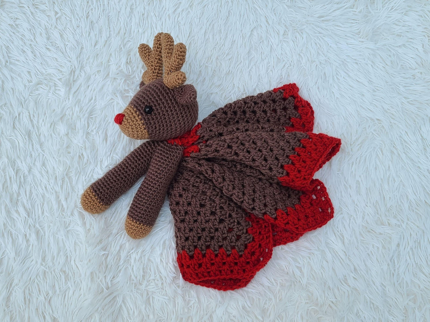 Rudolph Reindeer Baby Lovey Blanket Comforter Security Blanket Crochet Pattern - Baby Shower Gift Animal Lovey - Amigurumi Blankie For Baby