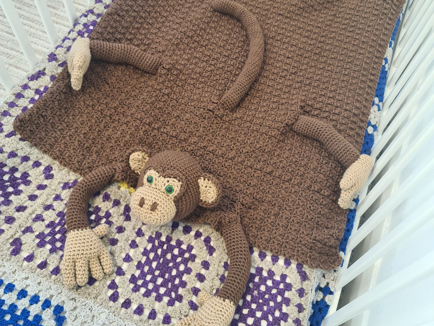 3in1 Jungle Monkey Folding Baby Blanket Crochet Pattern | Stroller Pram Toy Security Blanket Lovey Baby Shower Gift For Boy Girl Play Mat