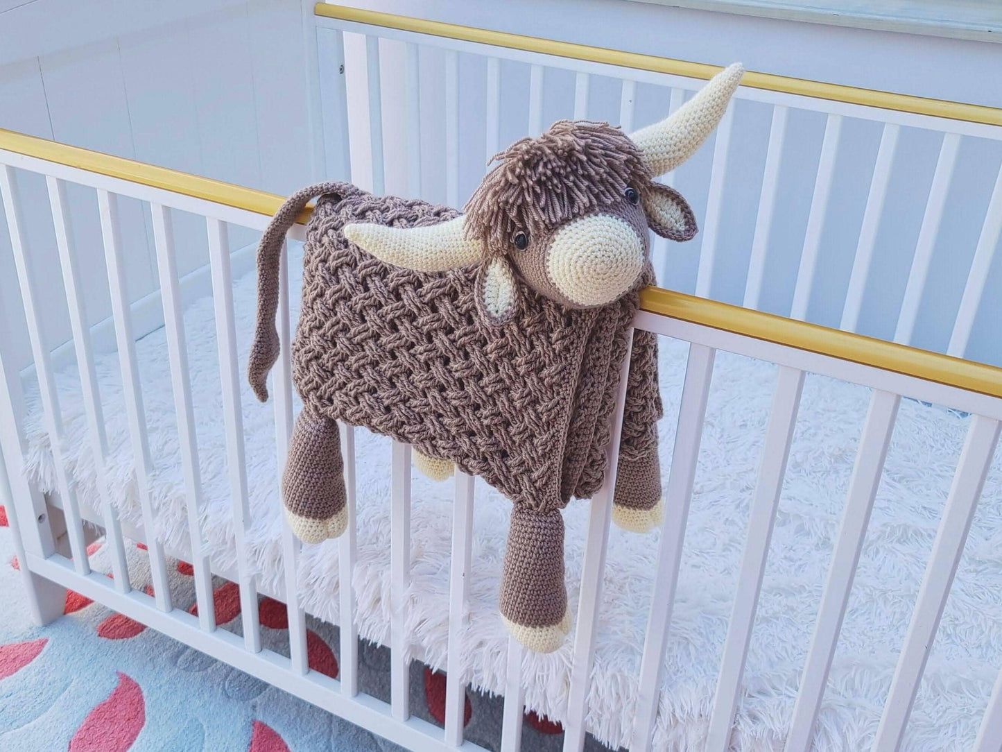 3in1 Highland Cow Folding Baby Blanket Crochet Pattern | Scottish Cow Blanket | Pram Crochet Blanket Toy Lovey | Baby Shower Gift | Birthday