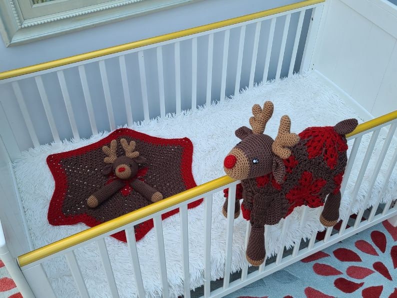 Reindeer Animal Baby Blanket & Lovey CROCHET PATTERN | Reindeer Cot Blanket + Amigurumi Lovey Pattern Baby Shower Gift Set Birthday Present