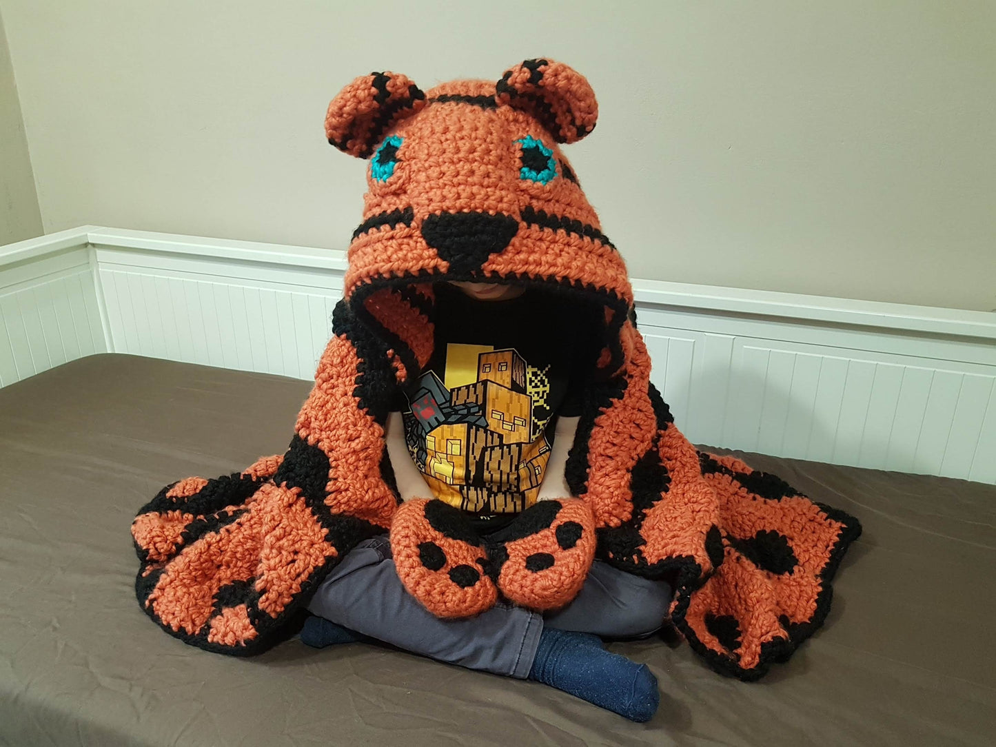 2in1 Safari Tiger Hooded Blanket Adult & Child Sizes CROCHET PATTERN | Animal Hooded Blanket | Wearable Blanket | Gift for Him Kids Blanket