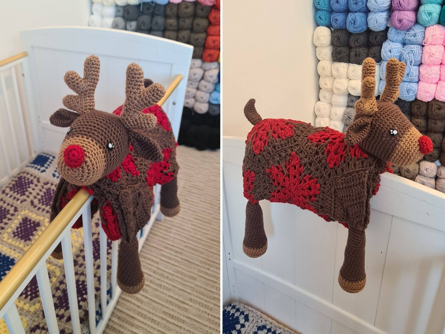 3in1 Festive Reindeer Folding Baby Blanket Crochet Pattern | Stroller Pram Toy Security Blanket Lovey Baby Shower Gift For Boy Girl Play mat