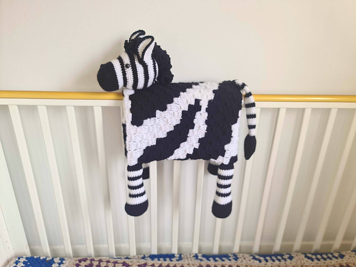 3in1 Safari Zebra Baby Blanket Toy Crochet Pattern | Stroller Pram Toy Security Blanket Lovey Baby Shower Gift Play Mat Afghan Zebra Print