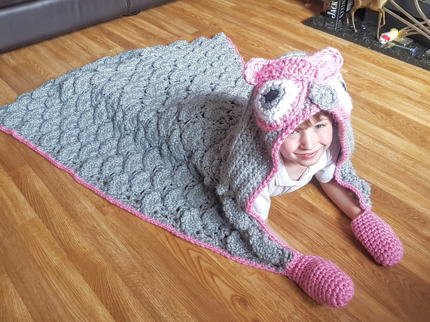2 in 1 Woodland Owl Hooded Blanket in Child & Adult Size - Full Body Blanket w Mittens and Hood - Ruffled Feathers Look - Folds Into Cushion