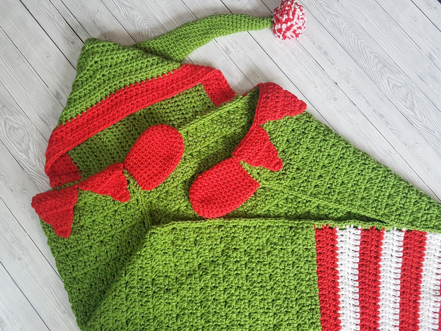 2in1 Hooded Christmas Elf Blanket Crochet Pattern | Christmas Afghan Adult Child Sizes Wearable Blanket Christmas Birthday Gift Elf Blanket