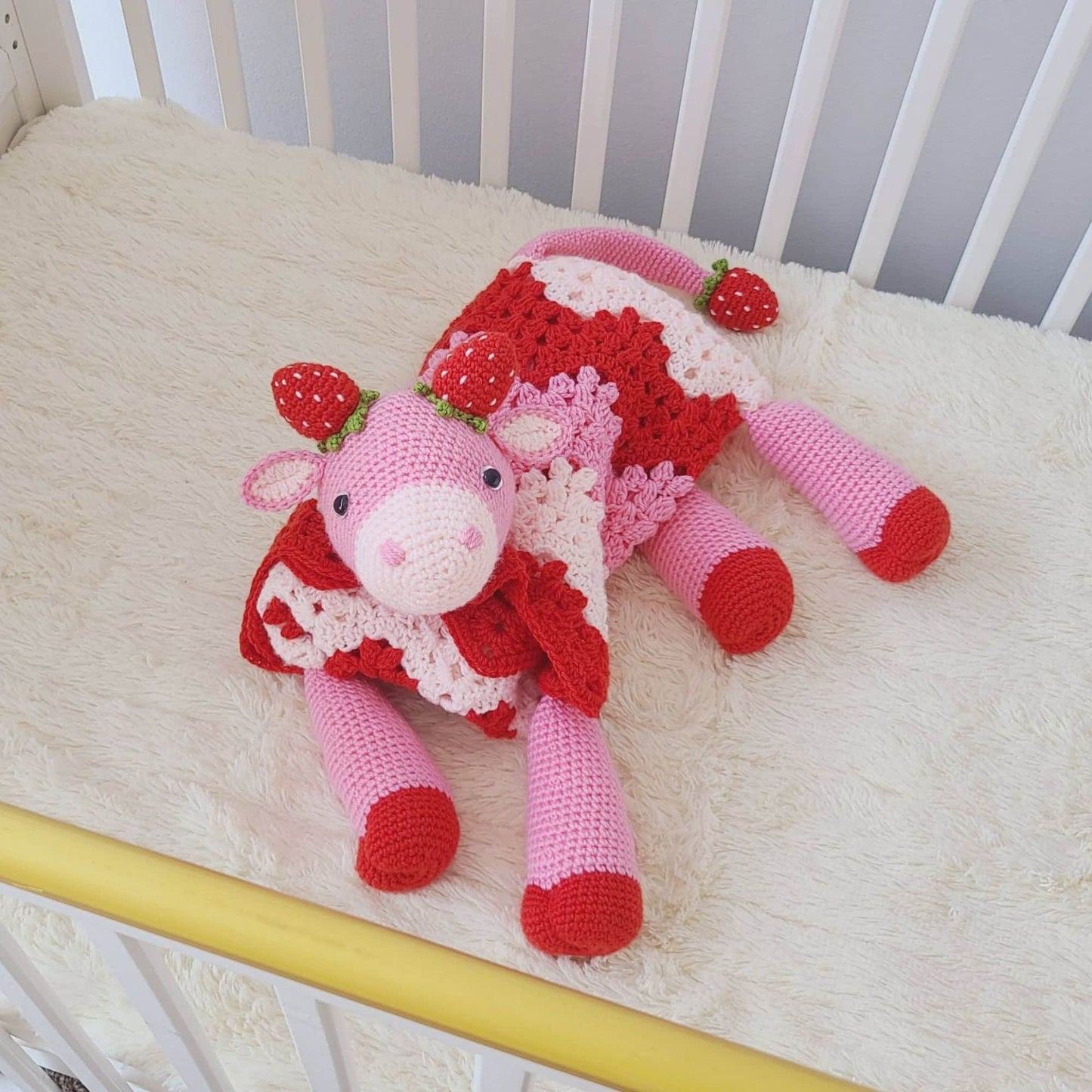 3 PATTERN BUNDLE Amigurumi Cow Baby Blankets - Scottish Highland Cow, Black Spotted Farm Cow, Strawberry Cow Baby Shower Gift Animal Blanket
