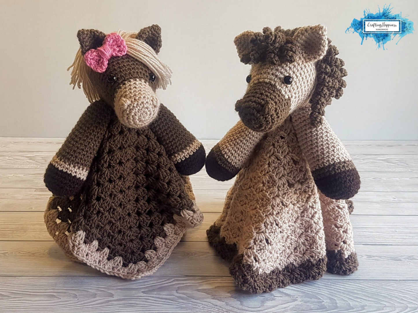 Harry & Harriet Horse Lovey Blanket Crochet Patterns | Comforter Security Blanket Baby Shower Gift | Farm Animals Baby Lovey Cuddle Play Toy