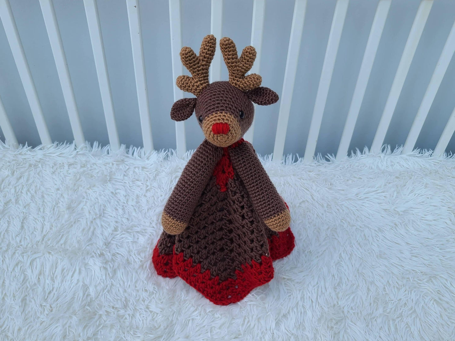 Rudolph Reindeer Baby Lovey Blanket Comforter Security Blanket Crochet Pattern - Baby Shower Gift Animal Lovey - Amigurumi Blankie For Baby