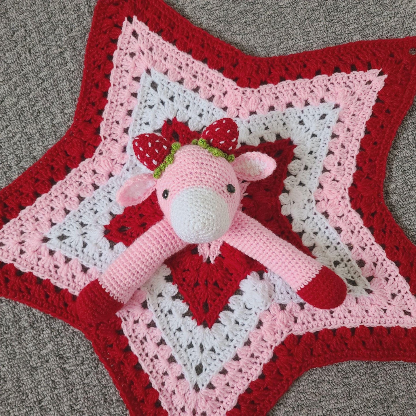 Strawberry Cow Baby Blanket & Lovey Baby Shower Set Crochet Patterns | Pram Blanket Toy Play Mat Baby Security Blanket Stroller Baby Gifts