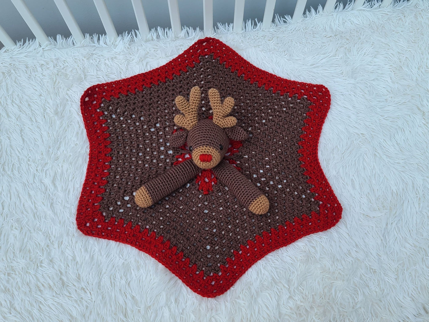 Rudolph Reindeer Baby Lovey Blanket Comforter Security Blanket Crochet Pattern - Baby Shower Gift Animal Lovey - Amigurumi Blankie For Baby