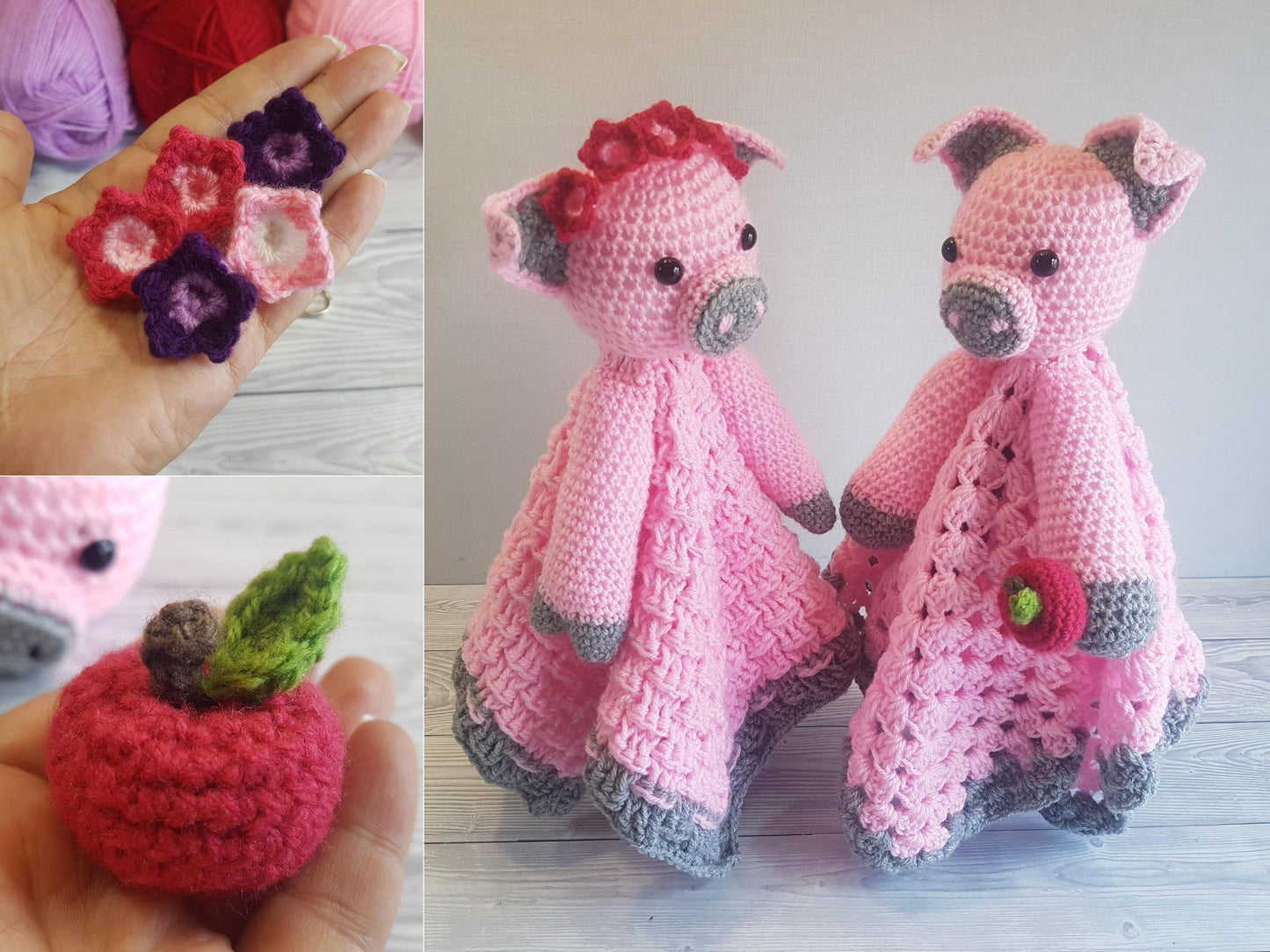Pip & Petunia Pig Lovey Blankets Crochet Pattern | Comforter Security Blanket Baby Shower Gift | Farm Animals Pig Baby Lovey Cuddle Play Toy