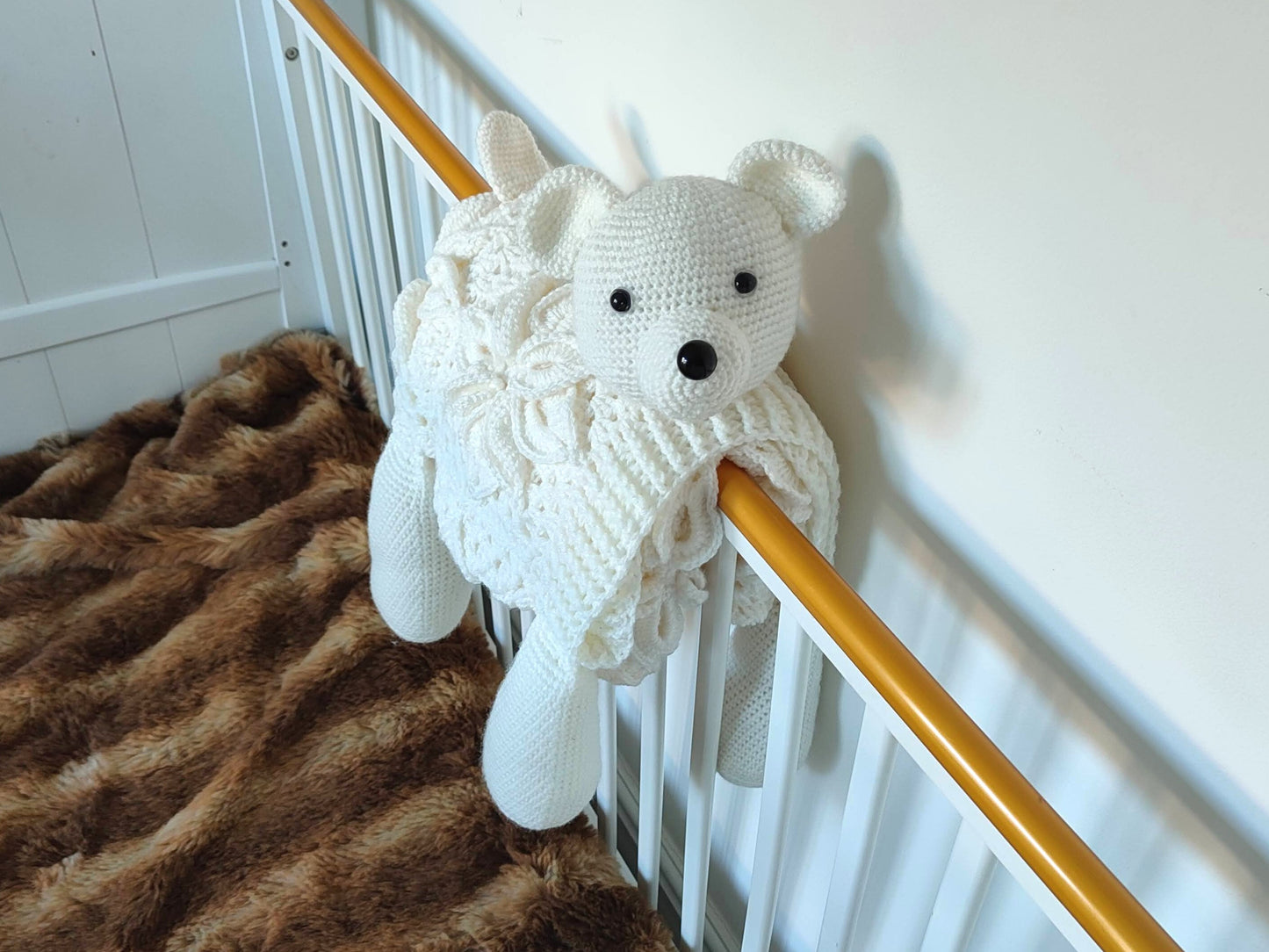 3in1 Polar Bear Folding Baby Blanket Crochet Pattern Pram Toy Blanket Lovey Teddy Bear Baby Shower Baby Gift Birthday Nursery Flower Afghan