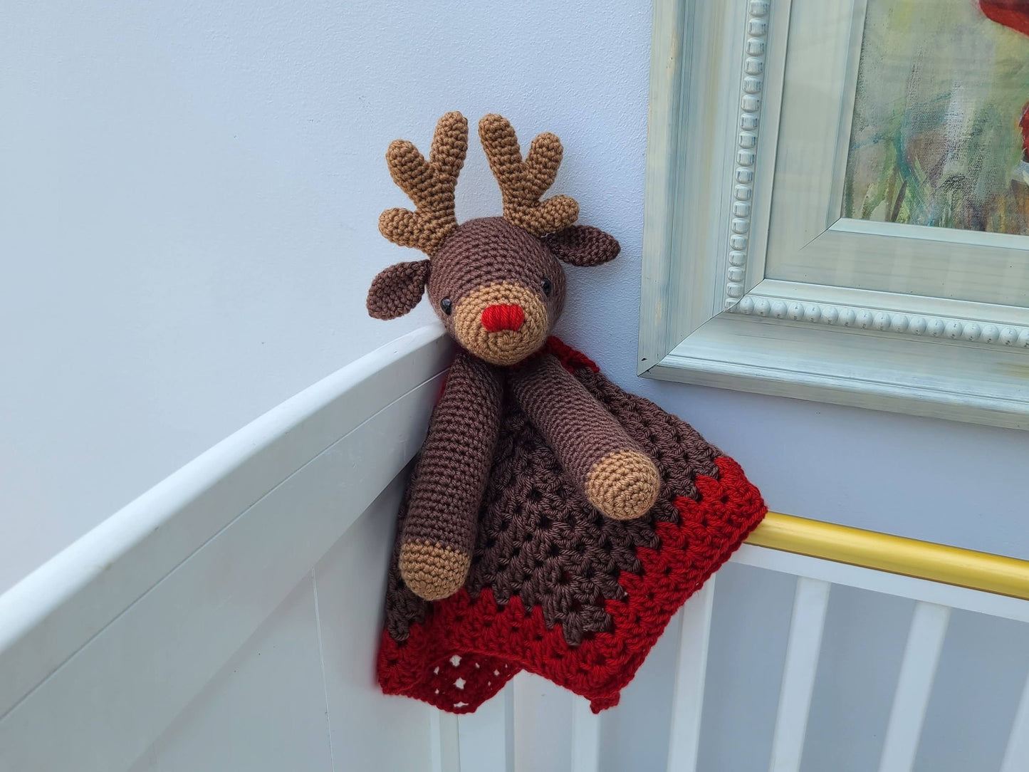 Rudolph Reindeer Baby Lovey Blanket Comforter Security Blanket Crochet Pattern - Baby Shower Gift Animal Lovey - Amigurumi Blankie For Baby