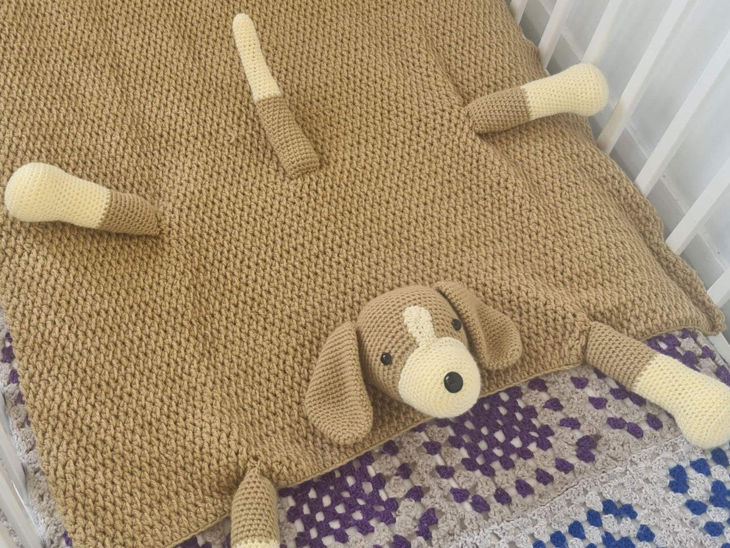 3in1 Beagle Dog Baby Blanket Crochet Pattern | Stroller Pram Toy Security Blanket Lovey Puppy Baby Shower Gift Play Mat Dog Afghan Baby Gift