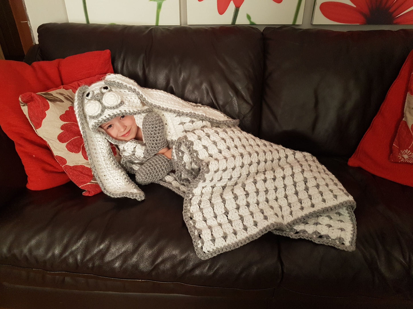 2 in 1 Hooded Woodland Bunny Rabbit Blanket in Adult and Child Sizes Crochet Pattern - Folding Blanket - Farm Animals - Great Gift