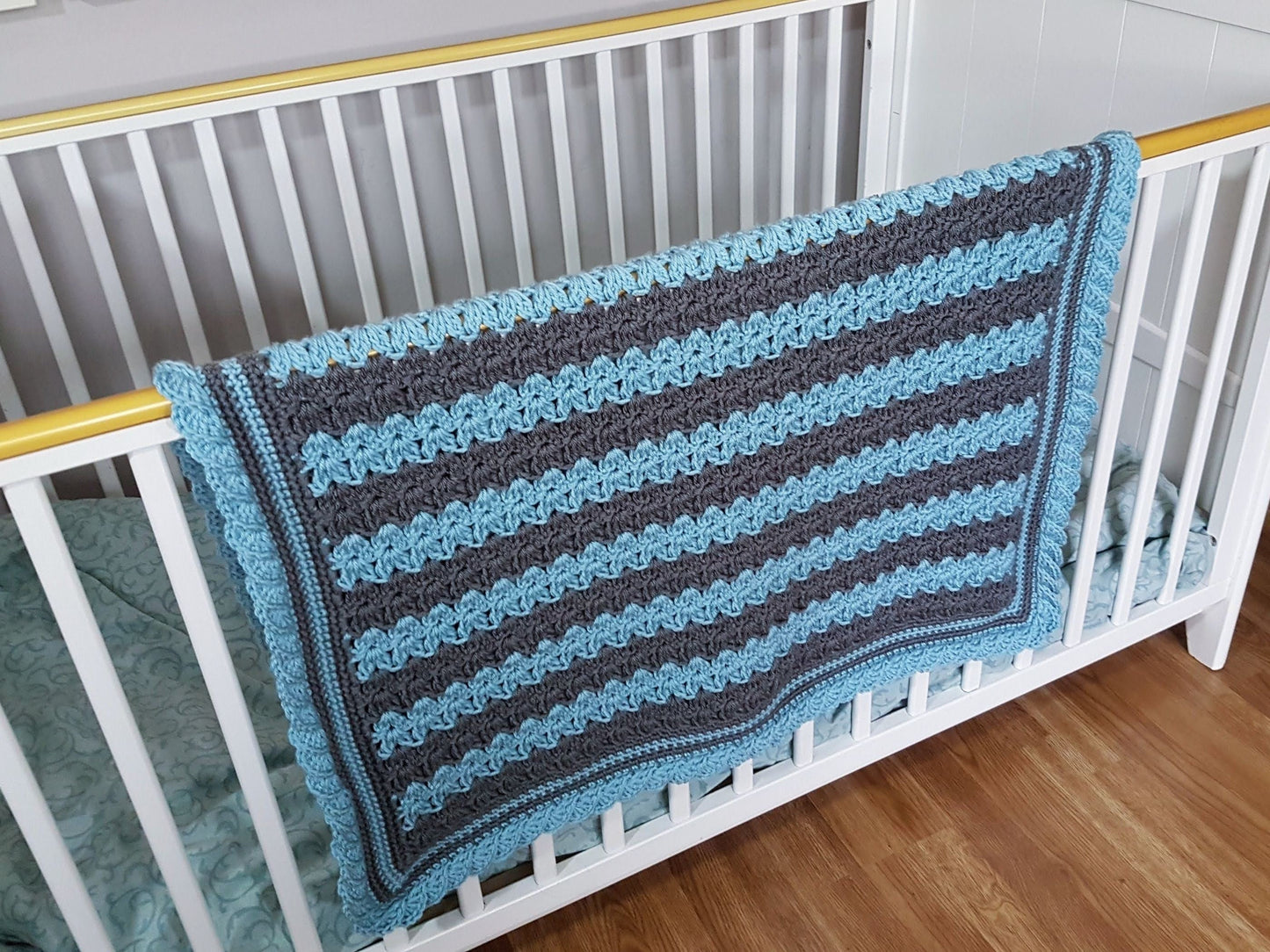 Stripes & Ruffles Baby Blanket Lapghan Crochet Pattern | Blue Blanket Baby Shower Gift Stripes Blanket Baby Gift Christmas Birthday Gift Boy