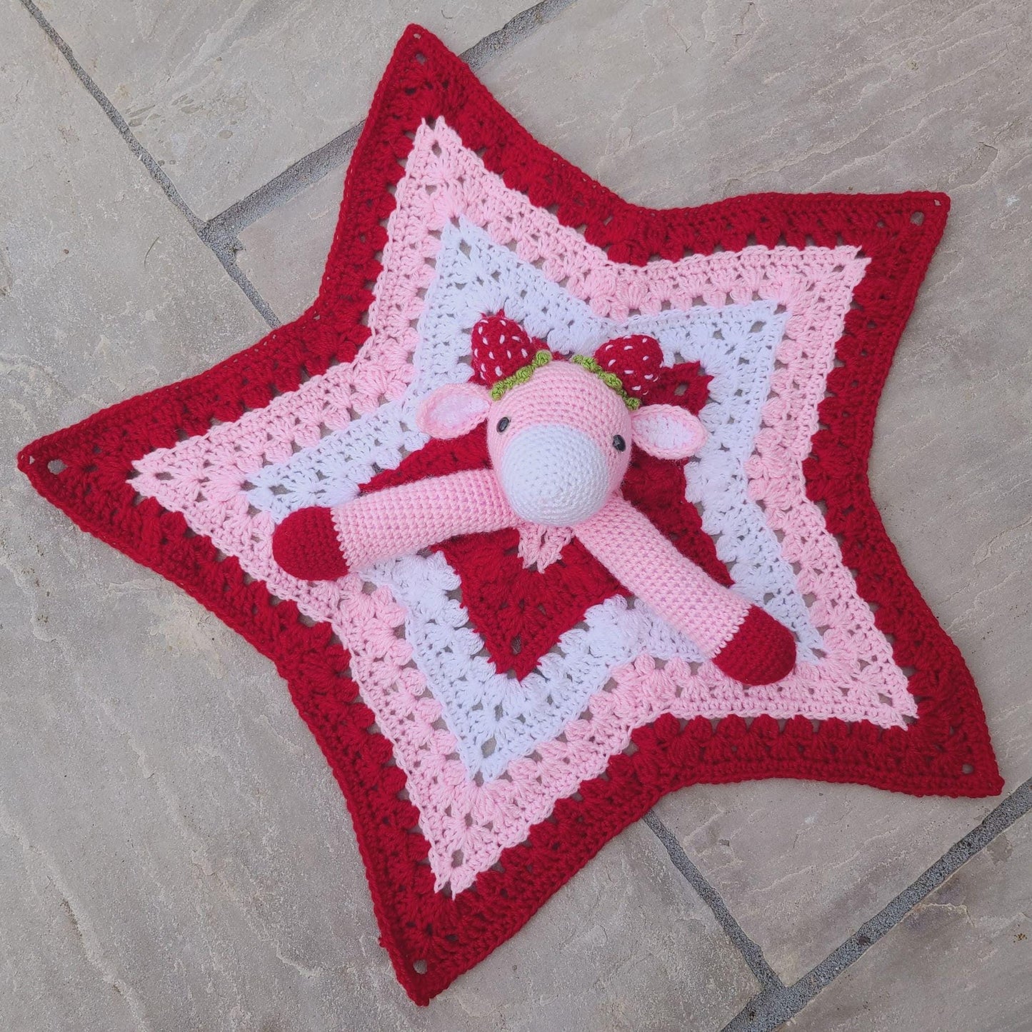 Strawberry Cow Baby Blanket & Lovey Baby Shower Set Crochet Patterns | Pram Blanket Toy Play Mat Baby Security Blanket Stroller Baby Gifts