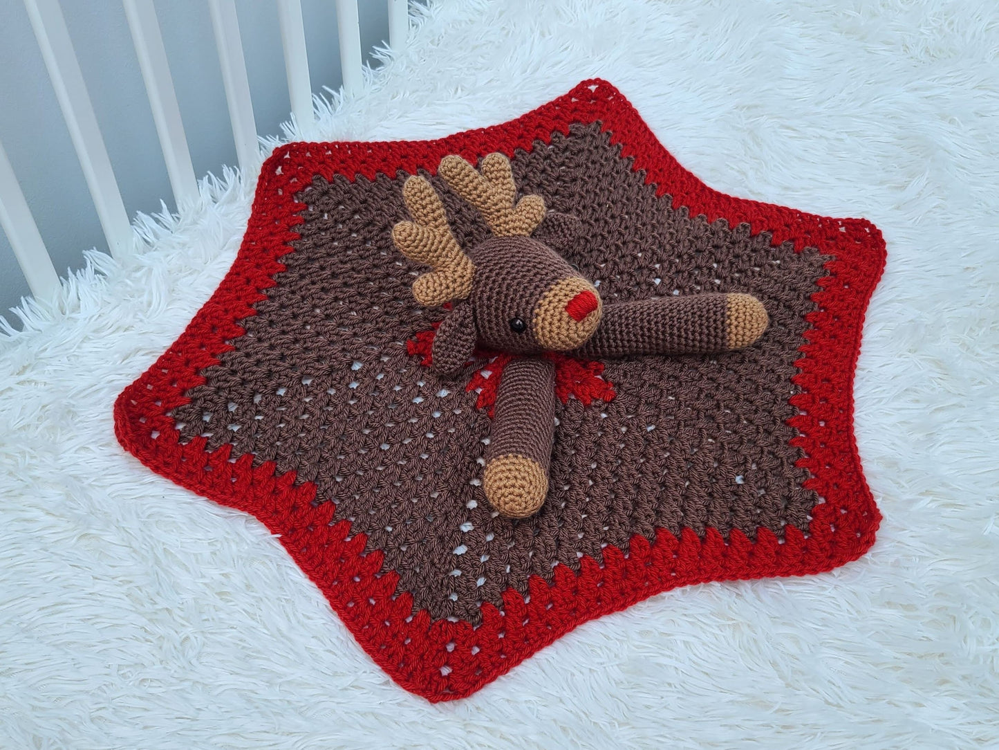 Rudolph Reindeer Baby Lovey Blanket Comforter Security Blanket Crochet Pattern - Baby Shower Gift Animal Lovey - Amigurumi Blankie For Baby