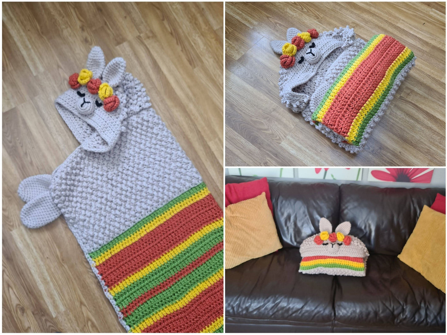 2in1 Hooded Llama Blanket Crochet Pattern | Kids Adults Llama Hooded Afghan | Wearable Blanket Christmas Birthday Gift Alpaca Blanket Throw