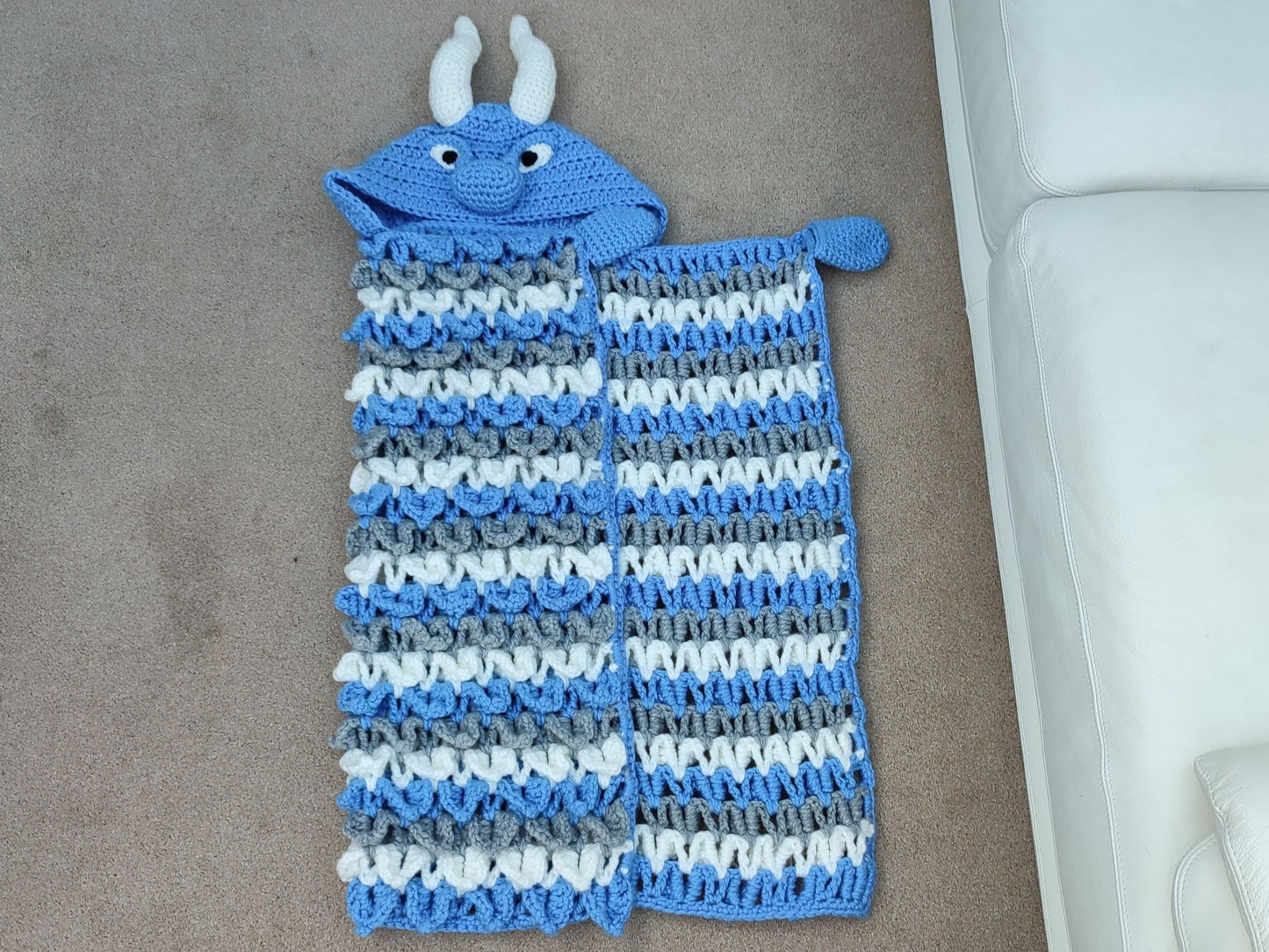 2in1 Hooded Ice Dragon Blanket Crochet Pattern | Kids Adults Dragon Afghan | Wearable Blanket Hoodie Birthday Gift Blanket Christmas Throw
