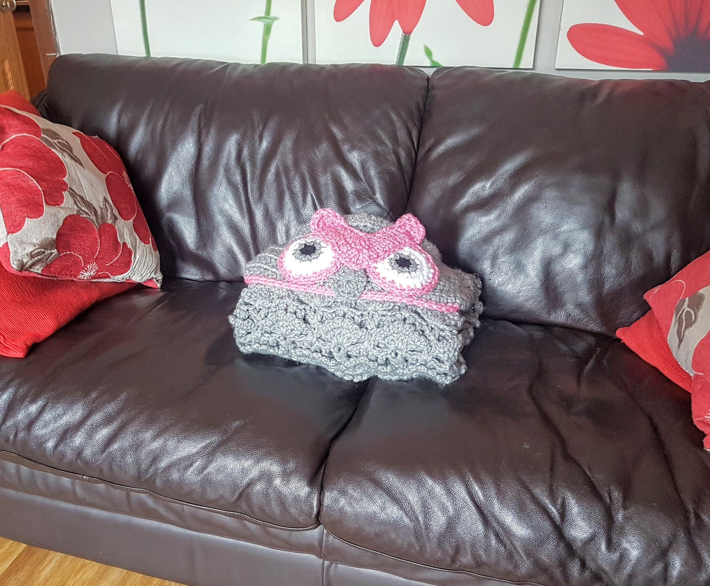 2 in 1 Woodland Owl Hooded Blanket in Child & Adult Size - Full Body Blanket w Mittens and Hood - Ruffled Feathers Look - Folds Into Cushion