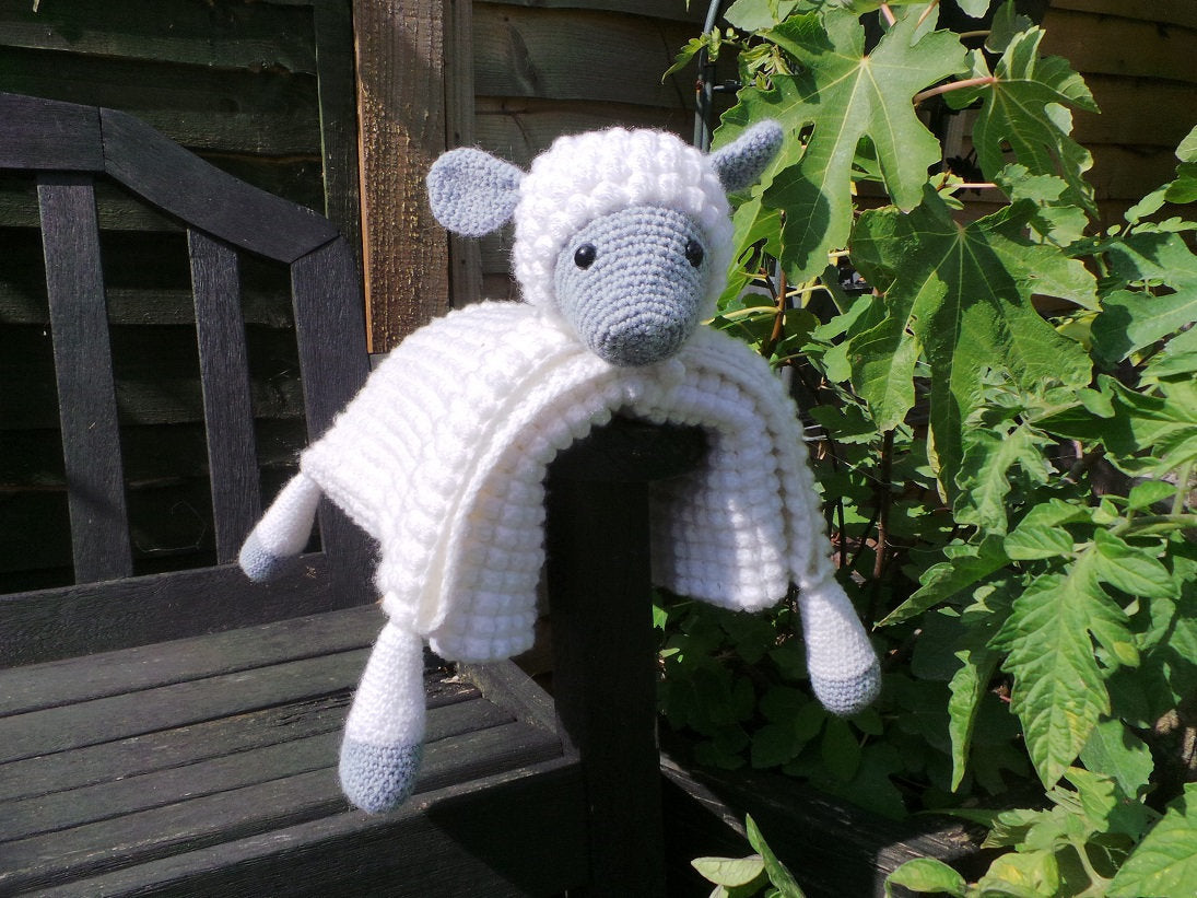 3in1 Cuddly Farm Sheep Folding Baby Blanket Crochet Pattern | Pram Toy Security Blanket Lovey | Lamb Baby Shower Gift For Boy & Girl Present