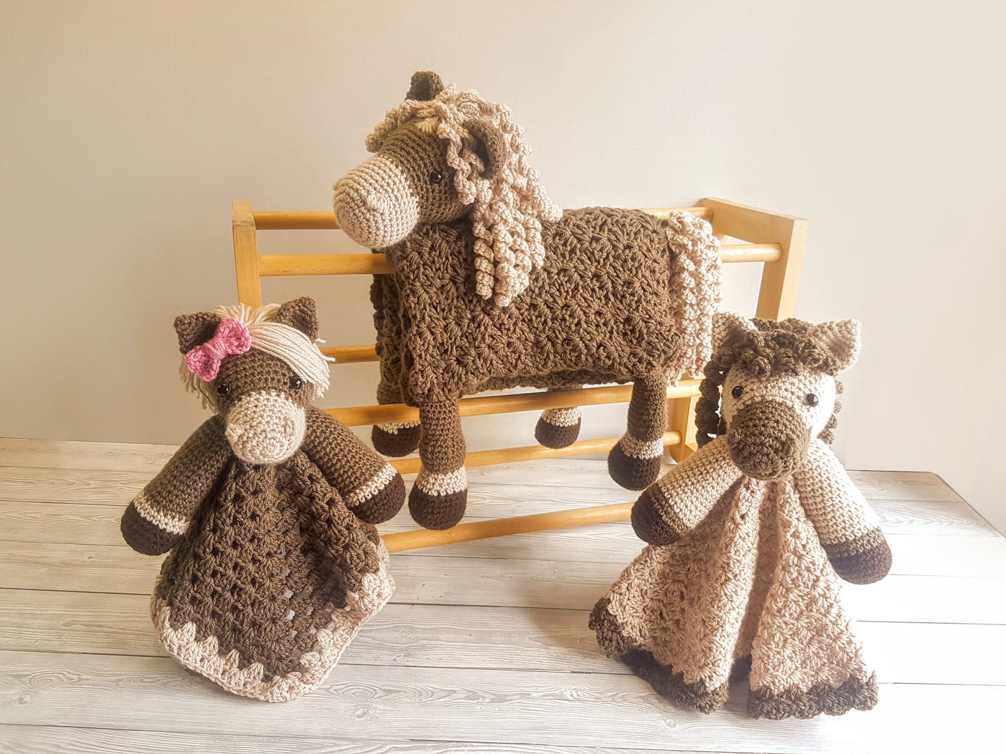 Horse Baby Blanket & 2 Horse Loveys Baby Shower Set Crochet Patterns | Multipurpose Baby Blanket and Amigurumi Horse Lovey Baby Shower Gift