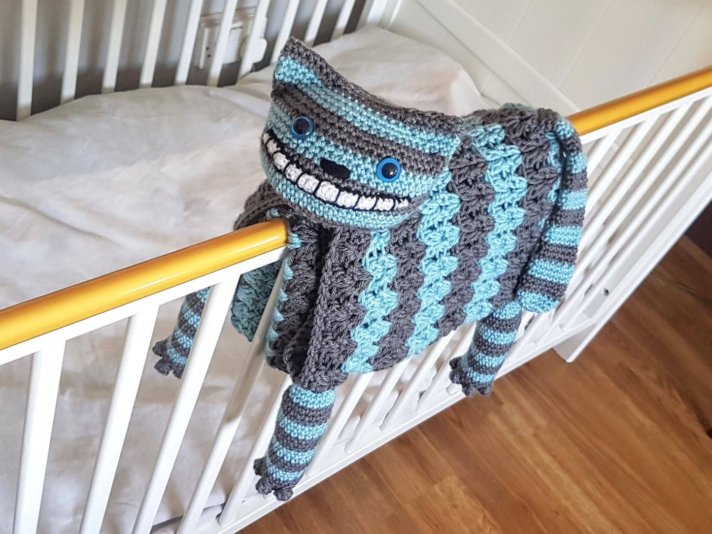3in1 Cheshire Cat Folding Baby Blanket Crochet Pattern Stroller Pram Toy Security Blanket Lovey Baby Shower Gift Alice Wonderland Halloween