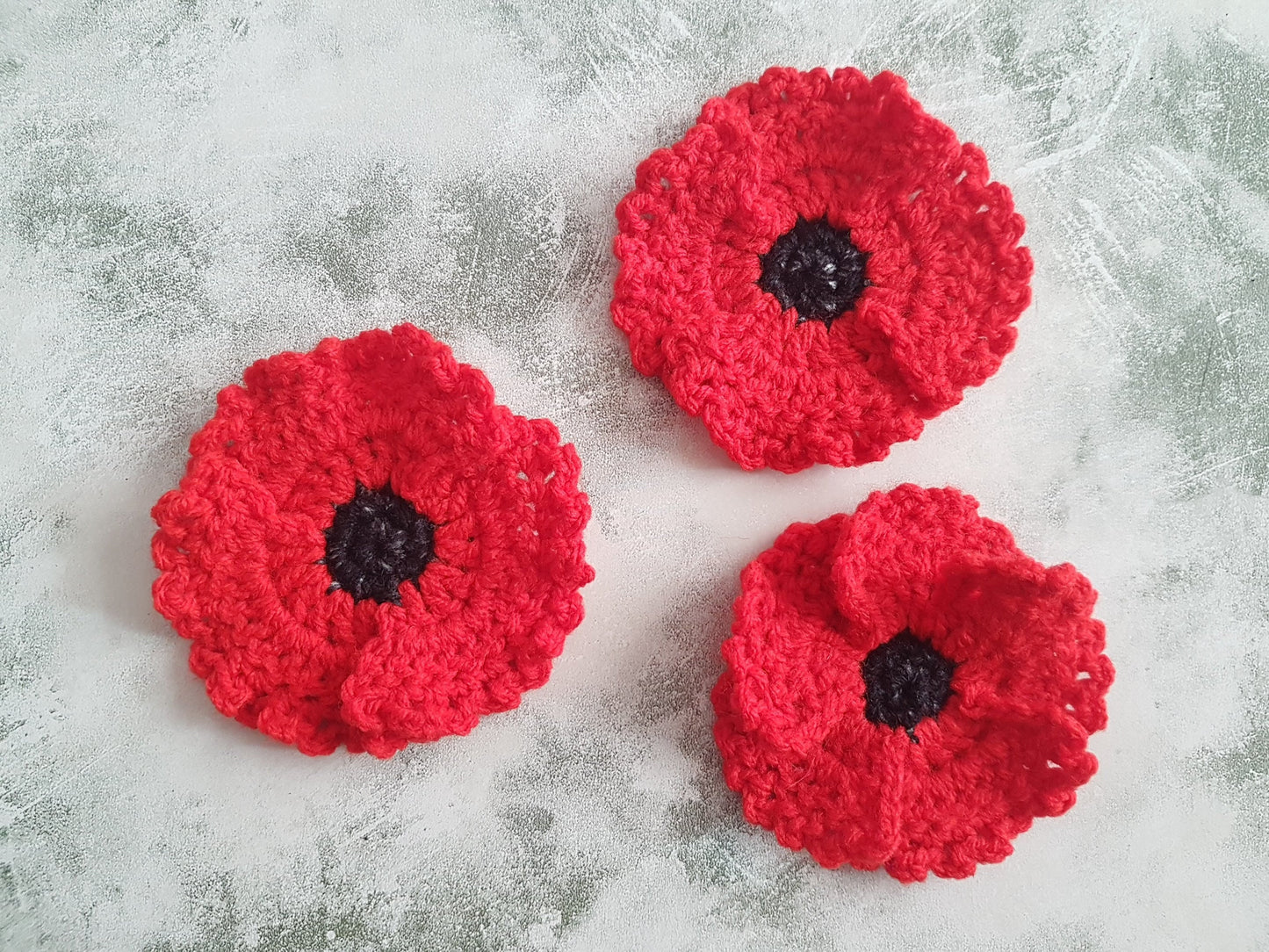 Red Poppy Flower Applique Set With 3, 4 & 5 Petals Crochet Pattern - For Flower Baby Blankets, Afghans, Clothes or Jewellery - Crochet Gift