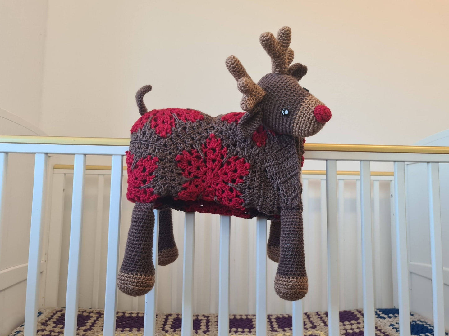 3in1 Festive Reindeer Folding Baby Blanket Crochet Pattern | Stroller Pram Toy Security Blanket Lovey Baby Shower Gift For Boy Girl Play mat