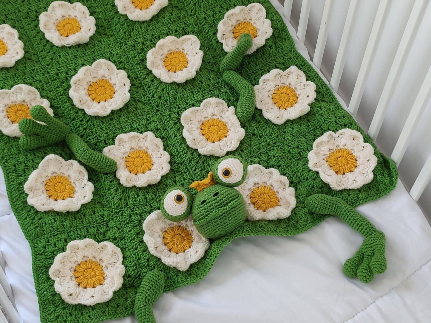 3in1 Jungle Frog Folding Baby Blanket Crochet Pattern | Pram Toy Blanket Lovey Frog Baby Shower Baby Gift Birthday Nursery Waterlily Afghan