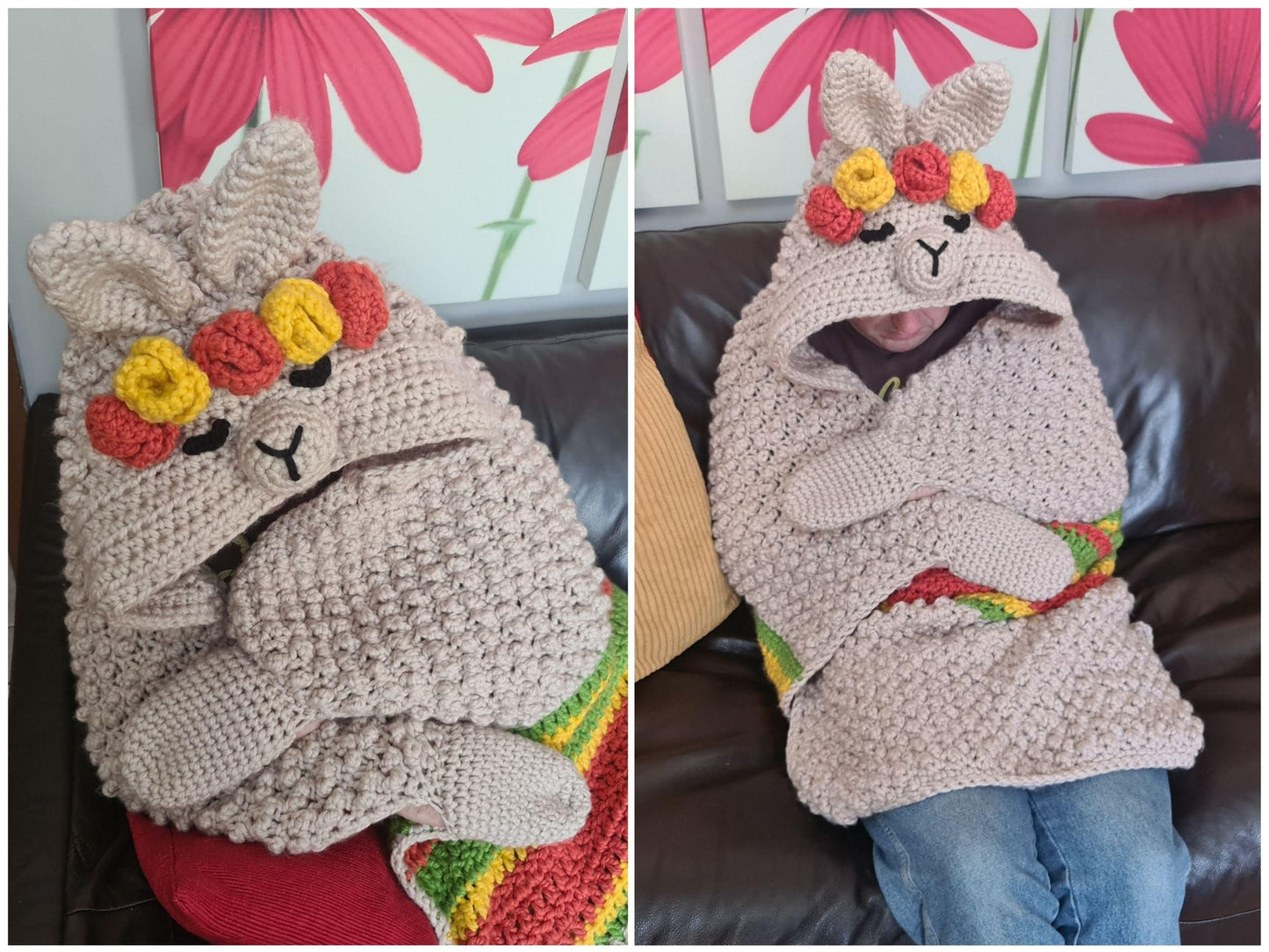 2in1 Hooded Llama Blanket Crochet Pattern | Kids Adults Llama Hooded Afghan | Wearable Blanket Christmas Birthday Gift Alpaca Blanket Throw