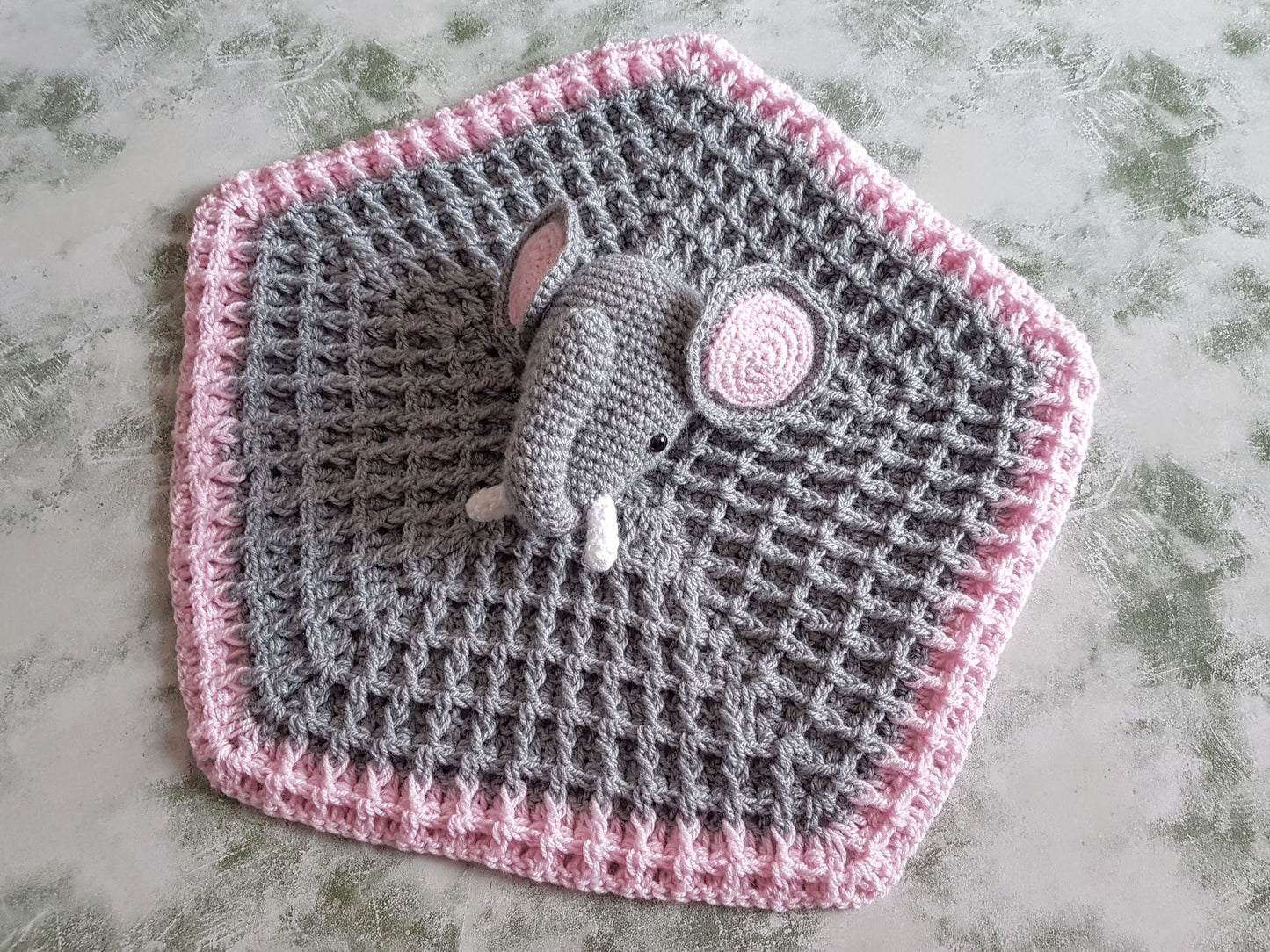 Ella The Elephant Baby Lovey Security Blanket Crochet Pattern ~ Up or Down Trunk ~ Two Style Blankie ~ Baby Shower Birthday Gift Unisex