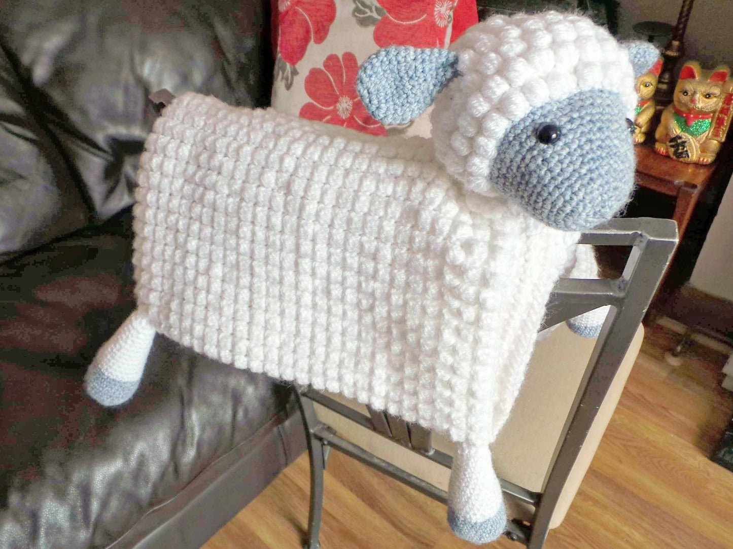 Sheep Baby Blanket & Lamb Lovey Baby Shower Set Crochet Pattern Multipurpose Blanket Toy Play Mat Baby Security Blanket Stroller Cot Blanket