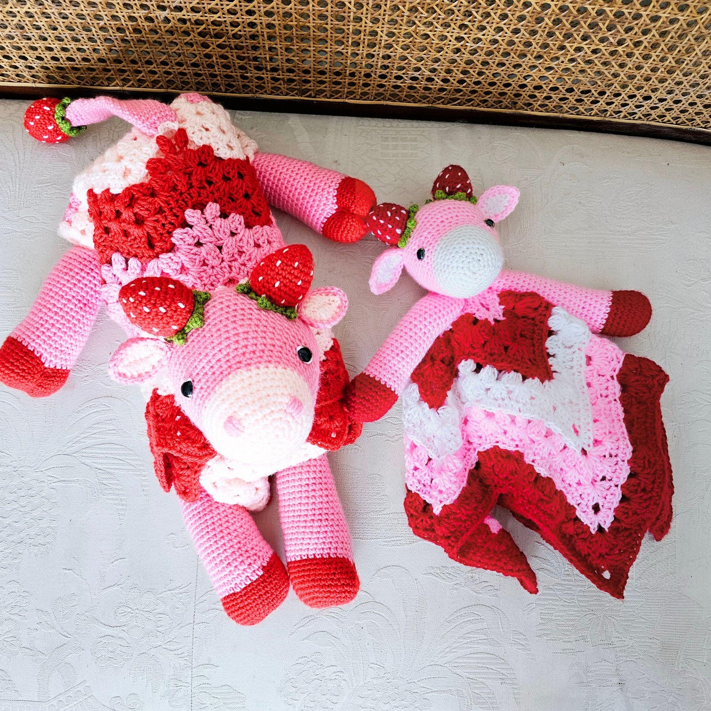 Strawberry Cow Baby Blanket & Lovey Baby Shower Set Crochet Patterns | Pram Blanket Toy Play Mat Baby Security Blanket Stroller Baby Gifts