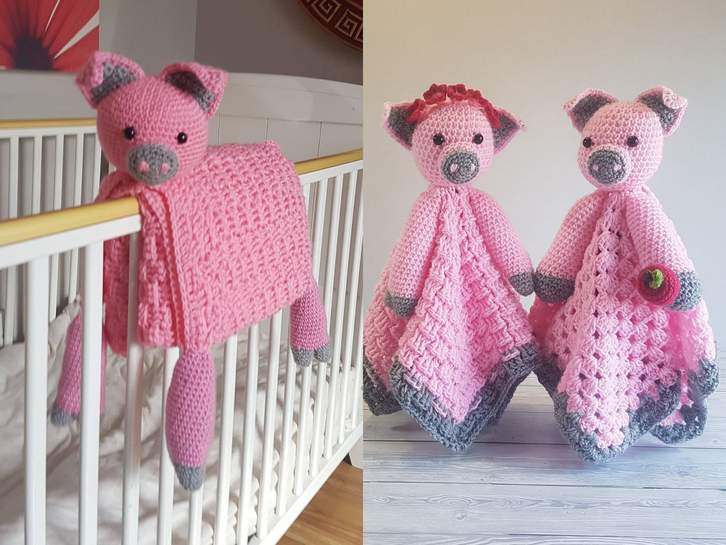 Farm Pig Baby Blanket & Piggy Lovey Baby Shower Set CROCHET PATTERN Multipurpose Blanket Toy Play Mat Baby Security Blanket Stroller Cot Bla