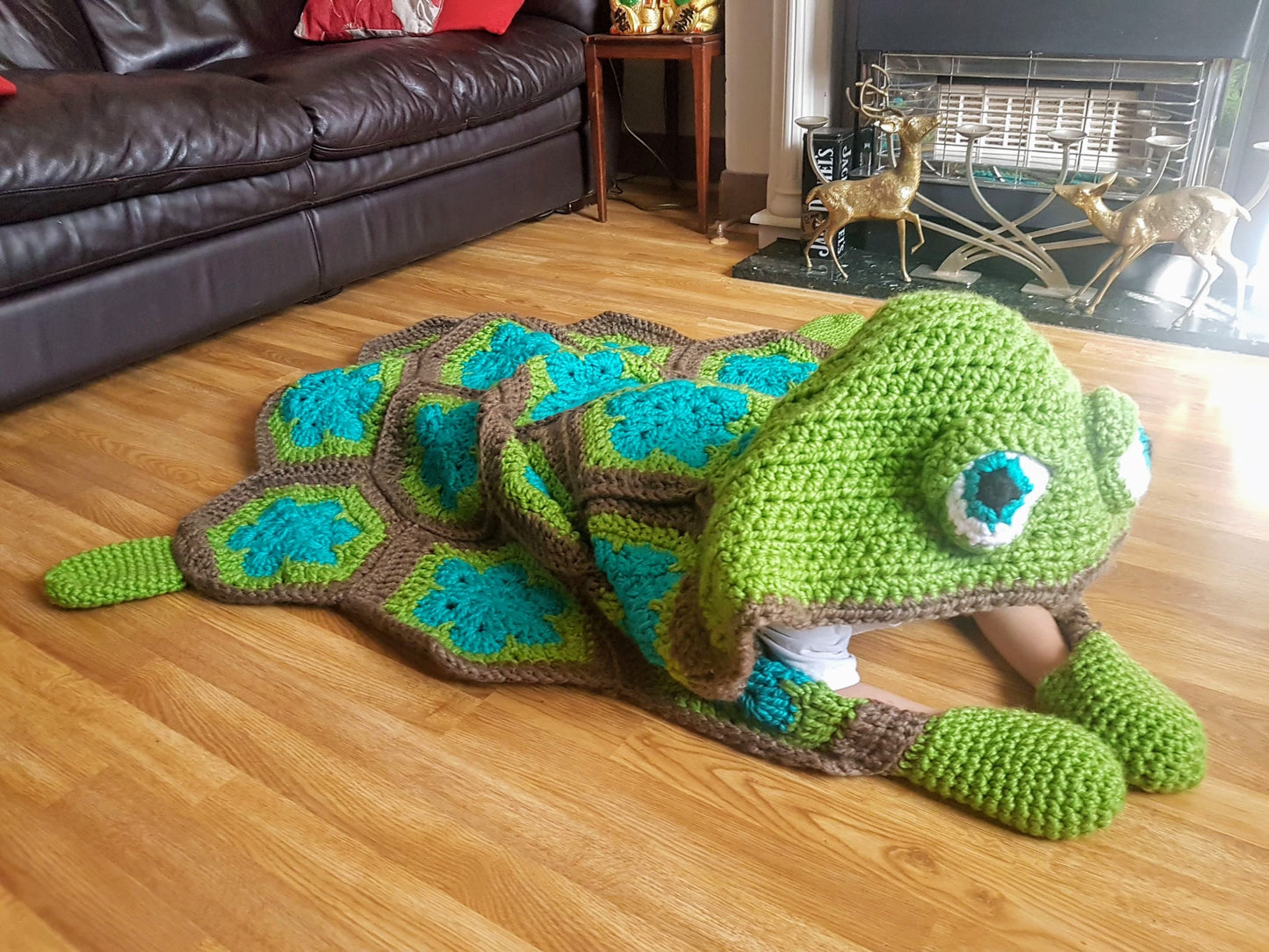 2 in 1 Sea Turtle Tortoise Hooded Blanket in Adult and Child Sizes Crochet Pattern - Baby Gift Marine Animals African Flower Granny Hexagon