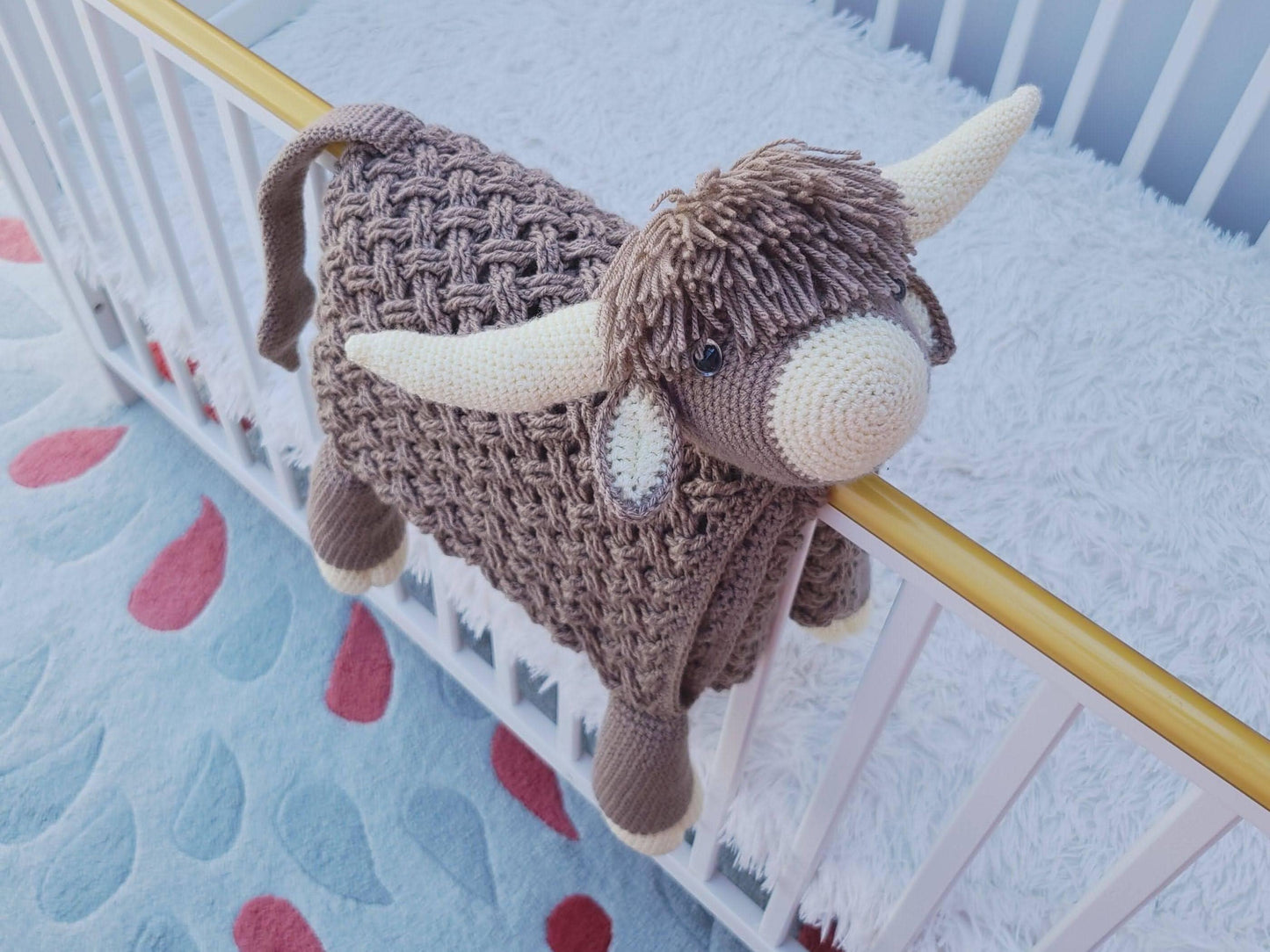 3in1 Highland Cow Folding Baby Blanket Crochet Pattern | Scottish Cow Blanket | Pram Crochet Blanket Toy Lovey | Baby Shower Gift | Birthday