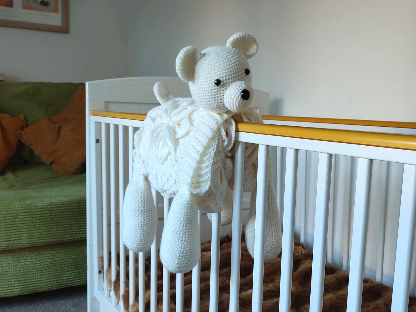 3in1 Polar Bear Folding Baby Blanket Crochet Pattern Pram Toy Blanket Lovey Teddy Bear Baby Shower Baby Gift Birthday Nursery Flower Afghan