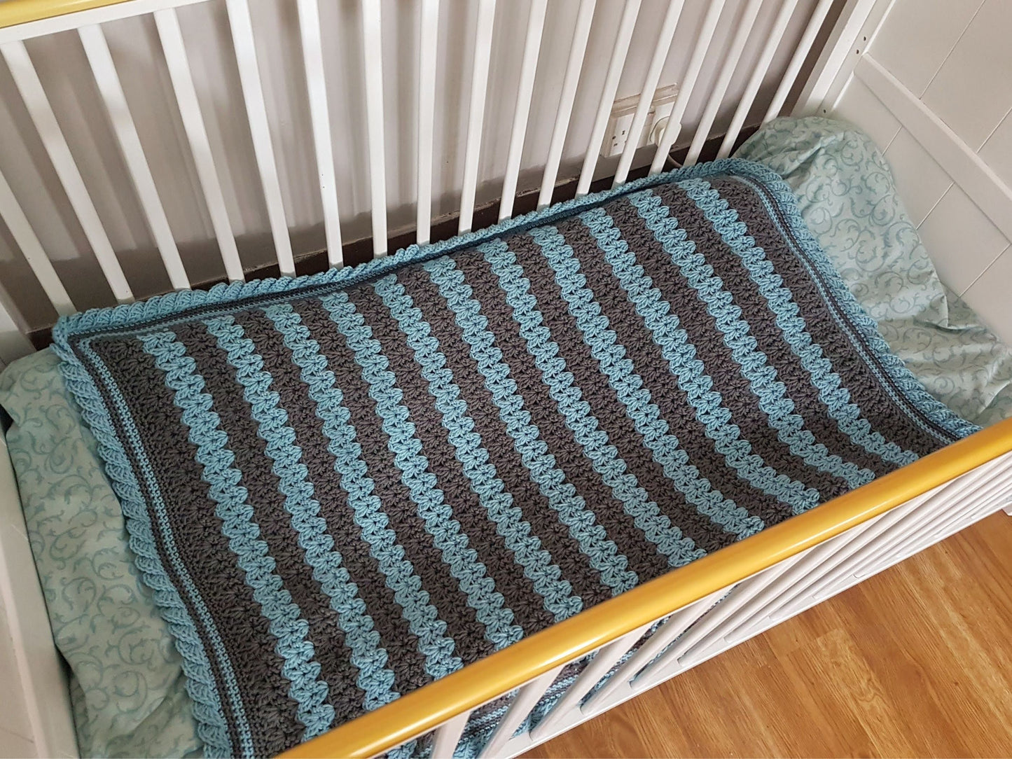 Stripes & Ruffles Baby Blanket Lapghan Crochet Pattern | Blue Blanket Baby Shower Gift Stripes Blanket Baby Gift Christmas Birthday Gift Boy
