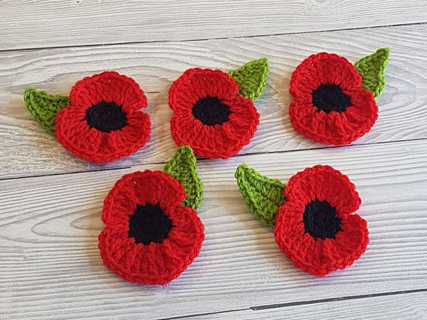 Bundle of 3 Poppy Flower Crochet Patterns | Poppy Brooch, Poppy Pin, Poppy Hair Tie - Easy Flower Applique For Blanket Hat Clothes Jewelry