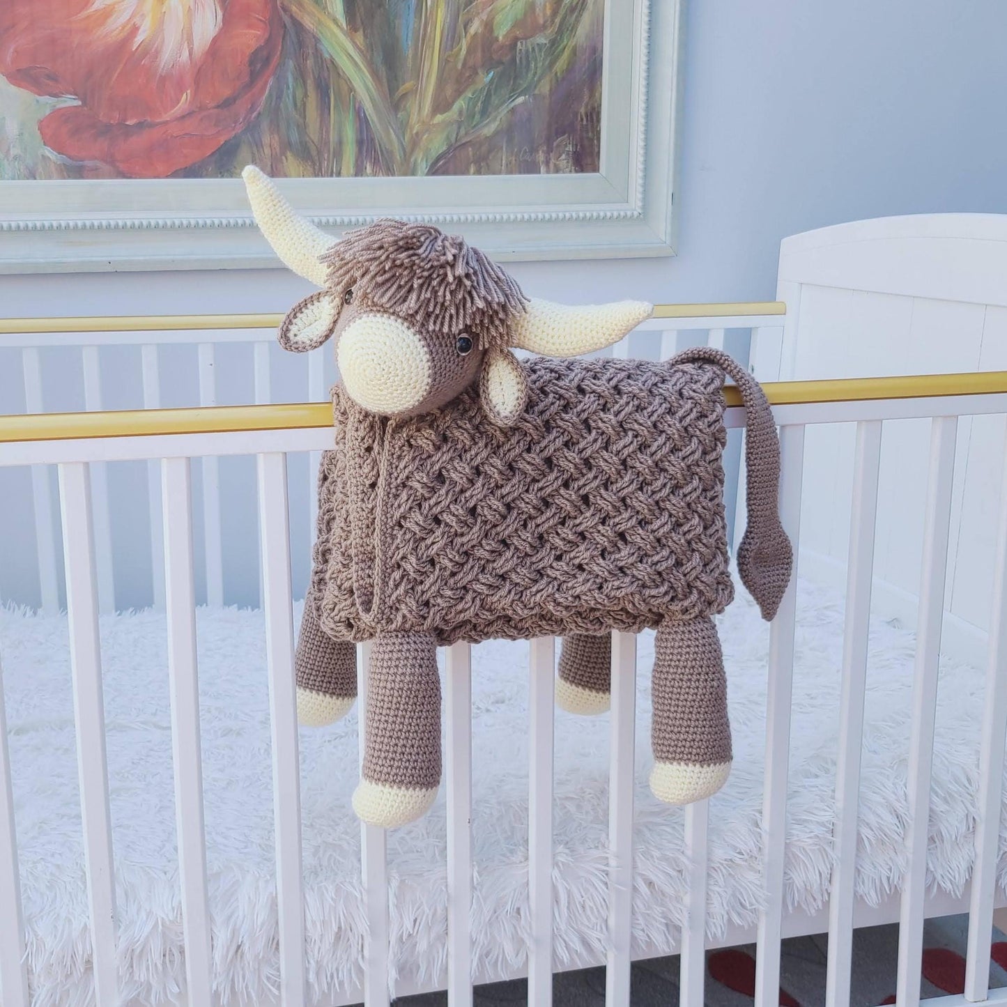 Highland Cow Baby Blanket & Lovey Baby Shower Set Crochet Patterns | Scottish Cow Blanket Toy PlayMat Cow Baby Stroller Blanket Baby Gifts