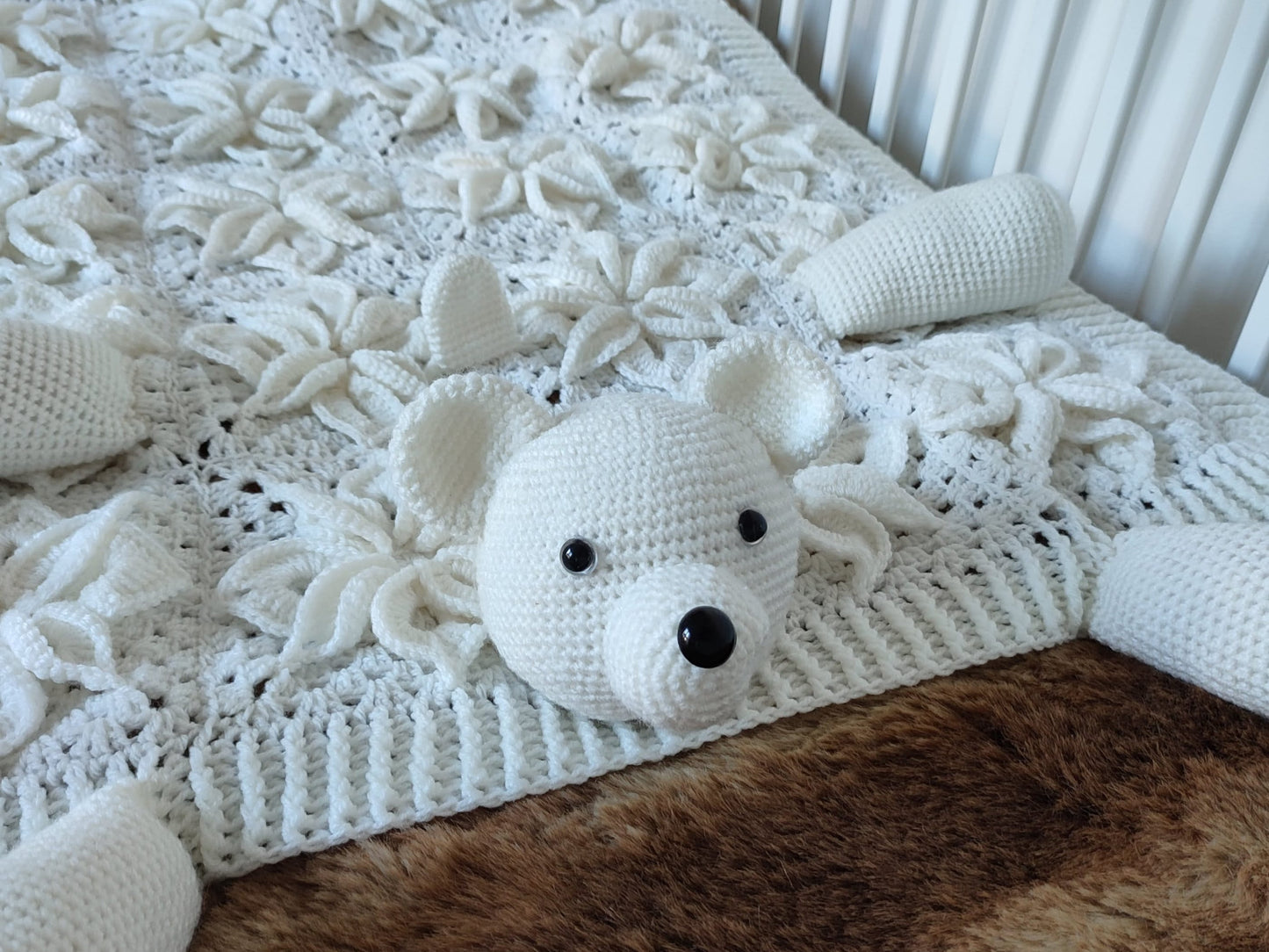 3in1 Polar Bear Folding Baby Blanket Crochet Pattern Pram Toy Blanket Lovey Teddy Bear Baby Shower Baby Gift Birthday Nursery Flower Afghan