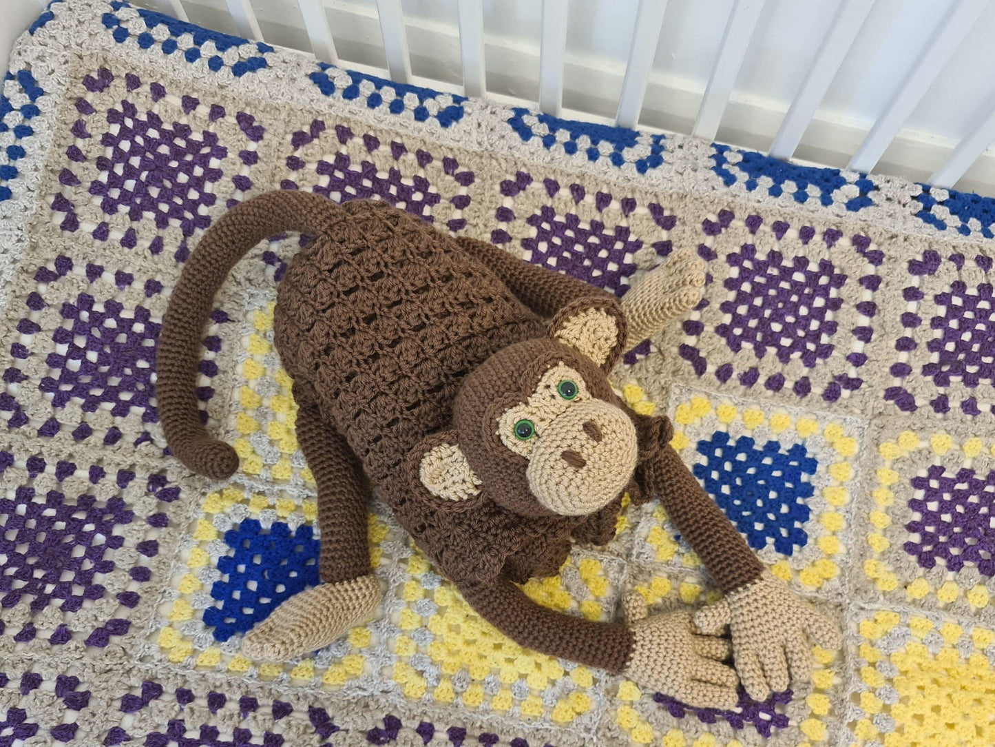 3in1 Jungle Monkey Folding Baby Blanket Crochet Pattern | Stroller Pram Toy Security Blanket Lovey Baby Shower Gift For Boy Girl Play Mat
