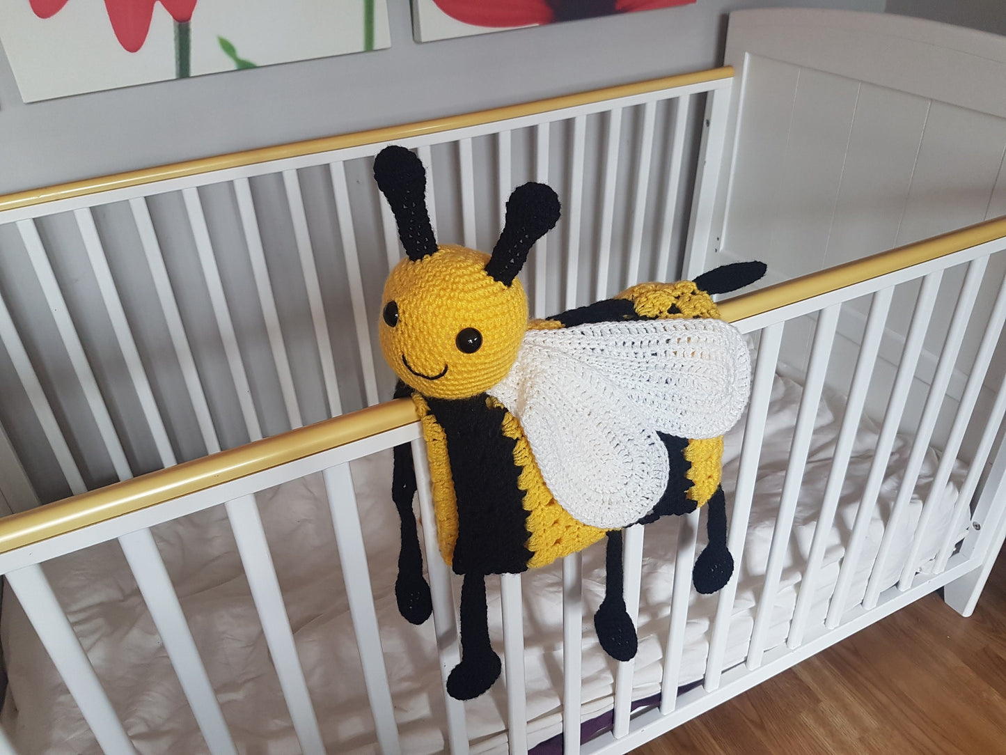 3in1 Happy Bee Folding Baby Blanket Toy Lovey Crochet Pattern - Baby Shower Gift Bee Keeper Present Nursery Decoration Cot Blanket